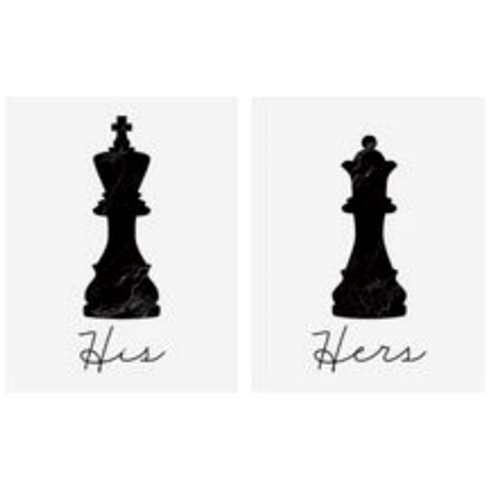 At Home, His & Hers Chess Pieces Canvas Wall Decor- Set of 2